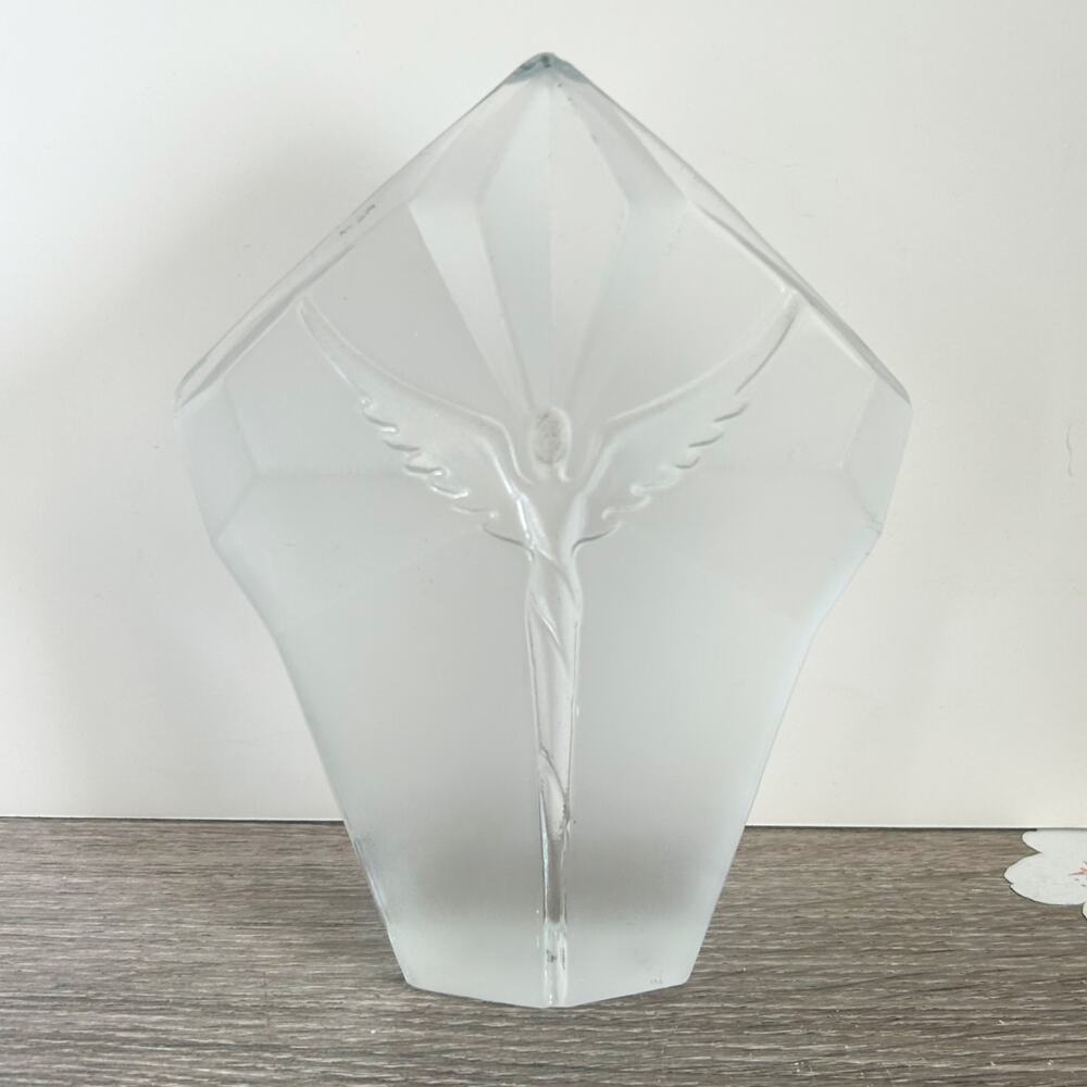 Vintage Steven Lavaggi Glass Prism Paperweight Angel of Reconciliation READ